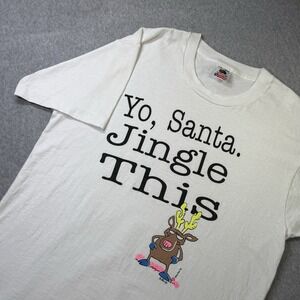 Vintage 1990 Yo Santa Jingle This T-Shirt Single Stitch USA L Funny Xmas Tee